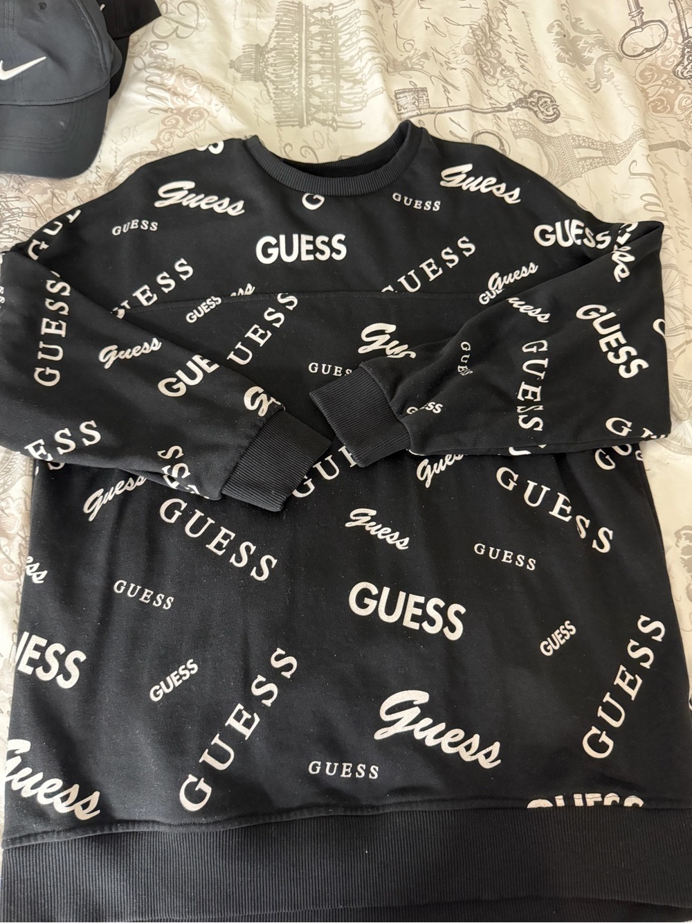 Guess Black All-Over Logo Crewneck Sweatshirt